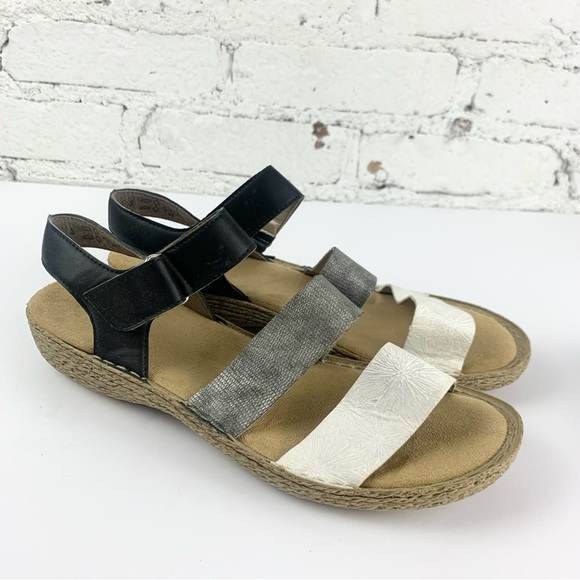 Rieker Regina Contrast Floral Metallic Ankle Heel Strap Sandals 42 - Picture 4 of 12